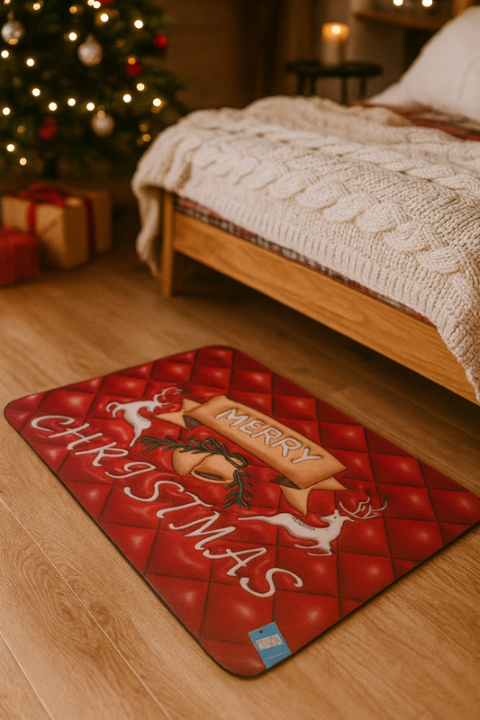 Χριστουγεννιάτικο Λαστιχένιο Πατάκι 60×40 cm – Merry Christmas με Χιονάνθρωπο, Άγιο Βασίλη & Γιορτινά Σχέδια