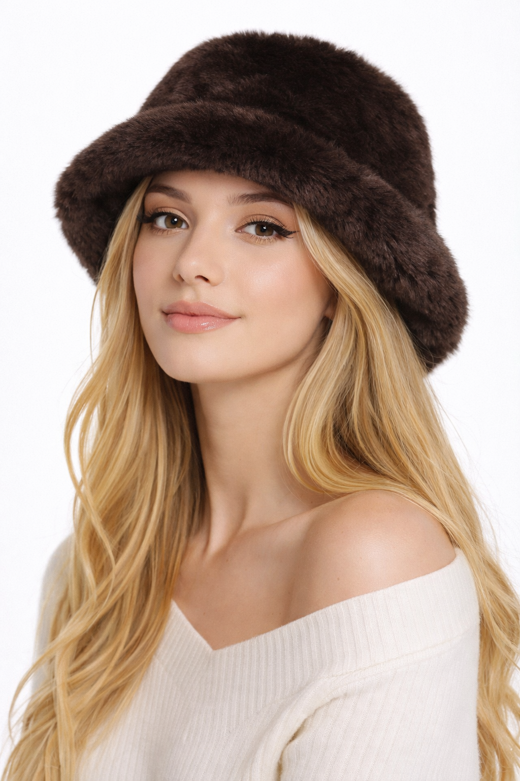 Γυναικείο Γούνινο Bucket Καπέλο από Τεχνητή Γούνα Τύπου Κουνελιού – One Size