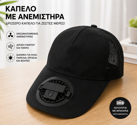 Καπέλο με Ενσωματωμένο Ανεμιστήρα USB – Επαναφορτιζόμενο | Λευκό, Μαύρο, Κόκκινο