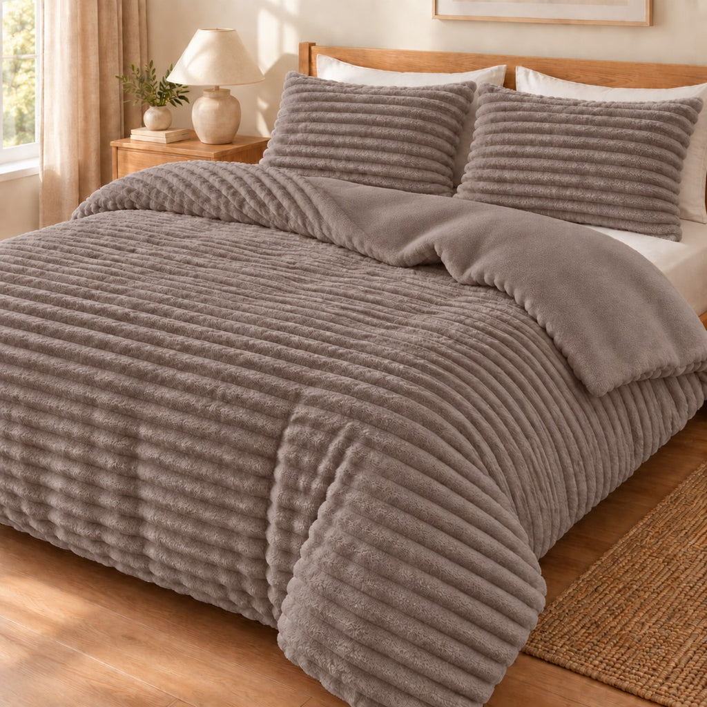 Κουβερτοπάπλωμα ριγέ Extra Soft – Γκρι-Μπεζ