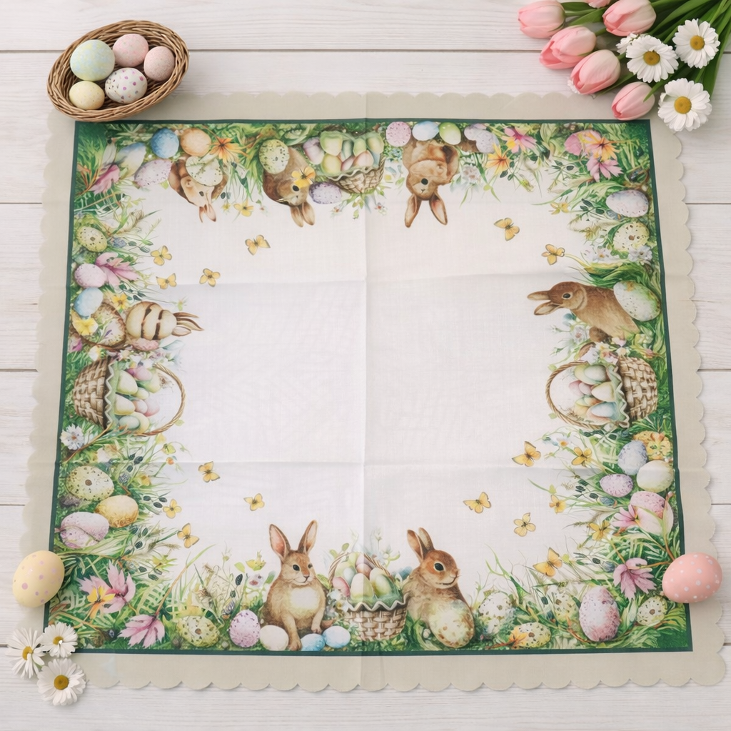 Πασχαλινό Καρέ 85x85 & Τραβέρσα 35x180 Λινό Αλέκιαστο – Πασχαλινή Διακόσμηση ΤραπεζιούlALL4MYHOME