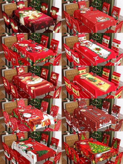 Χριστουγεννιάτικο Σετ Τραπεζαρίας – 6 Ελαστικά Καλύμματα Καρεκλών + Αλεκιαστο Τραπεζομάντηλο 150x220