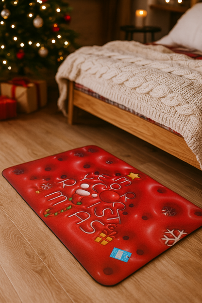 Χριστουγεννιάτικο Λαστιχένιο Πατάκι 60×40 cm – Merry Christmas με Χιονάνθρωπο, Άγιο Βασίλη & Γιορτινά Σχέδια