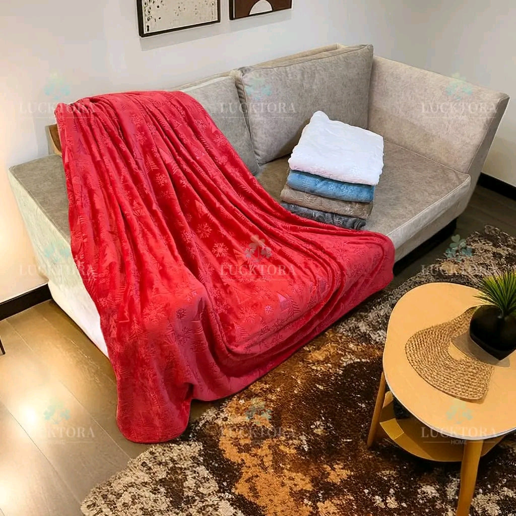 Υπέρδιπλη Μονόχρωμη Κουβέρτα Fleece με Ανάγλυφα Χριστουγεννιάτικα Σχέδια 220×240