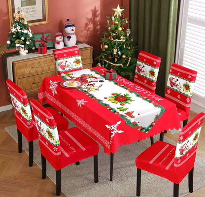 Χριστουγεννιάτικο Σετ Τραπεζαρίας – 6 Ελαστικά Καλύμματα Καρεκλών + Αλεκιαστο Τραπεζομάντηλο 150x220