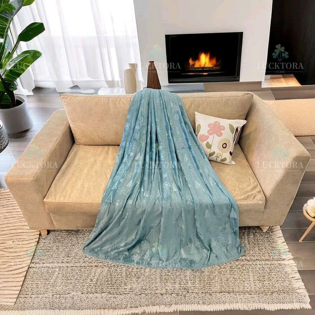 Υπέρδιπλη Μονόχρωμη Κουβέρτα Fleece με Ανάγλυφα Χριστουγεννιάτικα Σχέδια 220×240