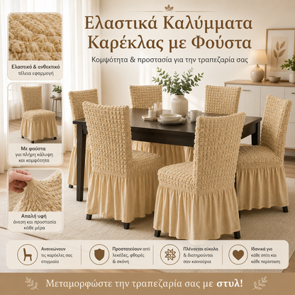 Ελαστικό Κάλυμμα Καρέκλας Τραπεζαρίας με Φούστα – Ανάγλυφο και Εφαρμοστό