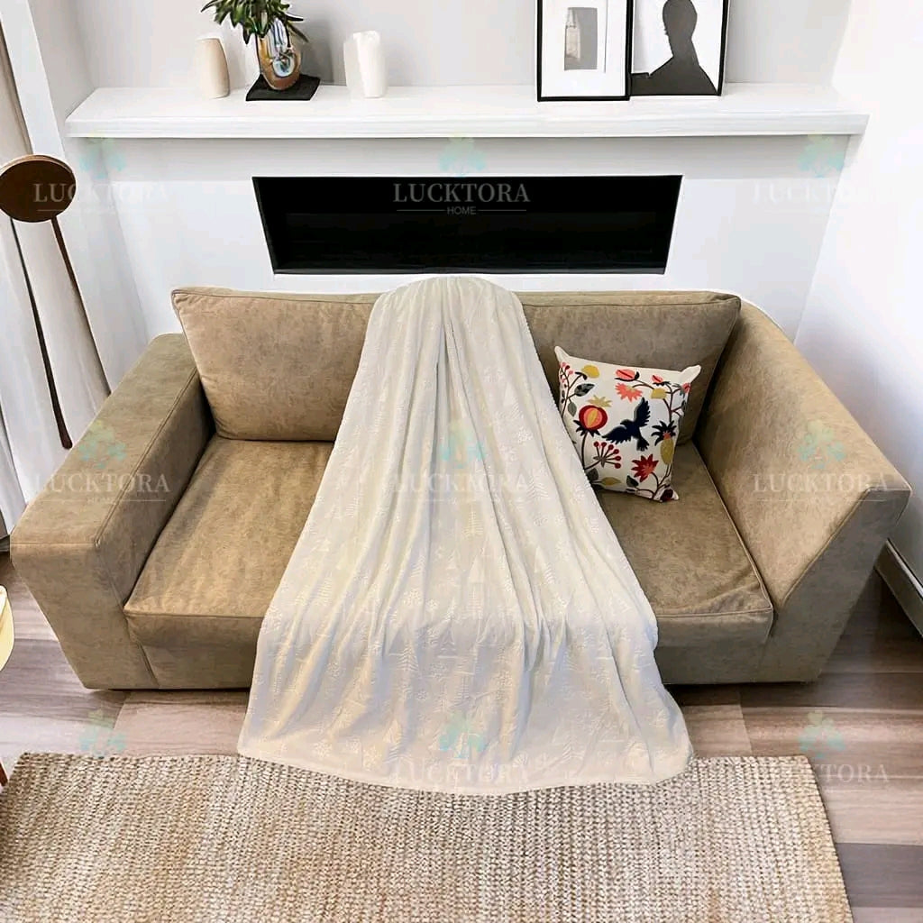 Υπέρδιπλη Μονόχρωμη Κουβέρτα Fleece με Ανάγλυφα Χριστουγεννιάτικα Σχέδια 220×240