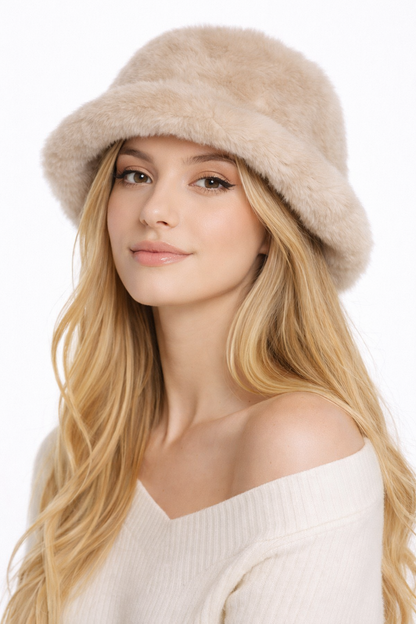 Γυναικείο Γούνινο Bucket Καπέλο από Τεχνητή Γούνα Τύπου Κουνελιού – One Size