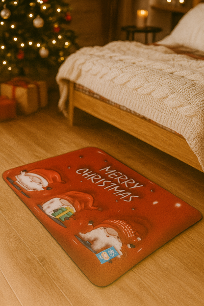 Χριστουγεννιάτικο Λαστιχένιο Πατάκι 60×40 cm – Merry Christmas με Χιονάνθρωπο, Άγιο Βασίλη & Γιορτινά Σχέδια