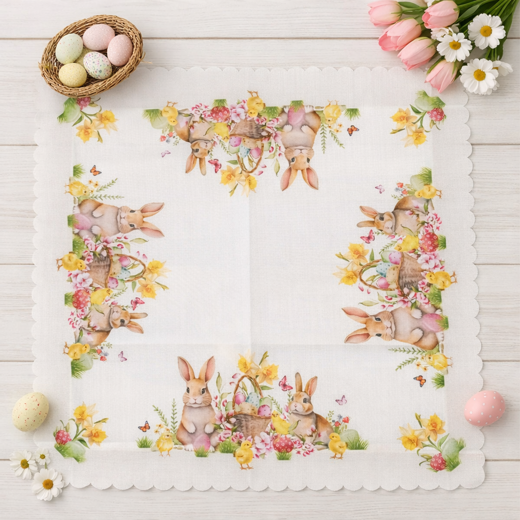 Πασχαλινό Καρέ 85x85 & Τραβέρσα 35x180 Λινό Αλέκιαστο – Πασχαλινή Διακόσμηση ΤραπεζιούlALL4MYHOME