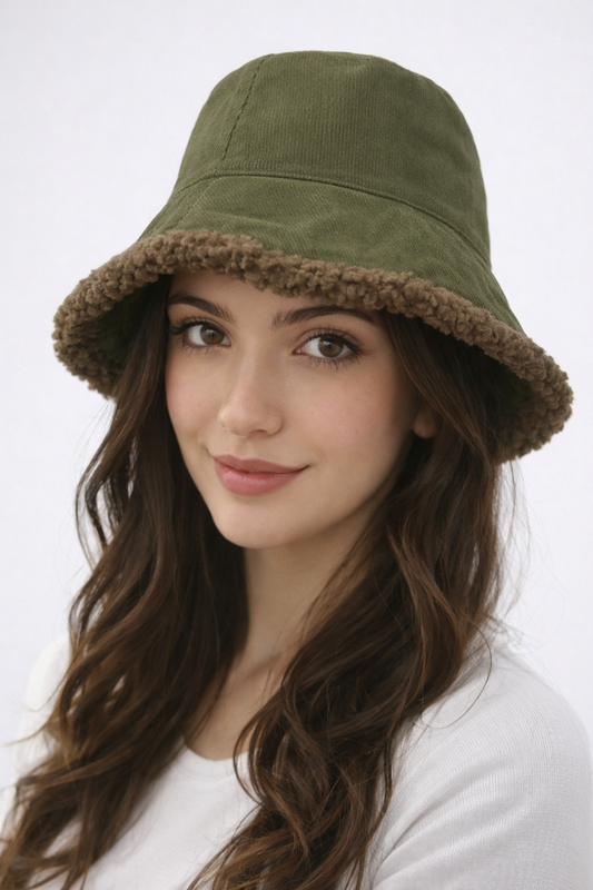 Γυναικείο Bucket Καπέλο με Γούνινο Τελείωμα – One Size