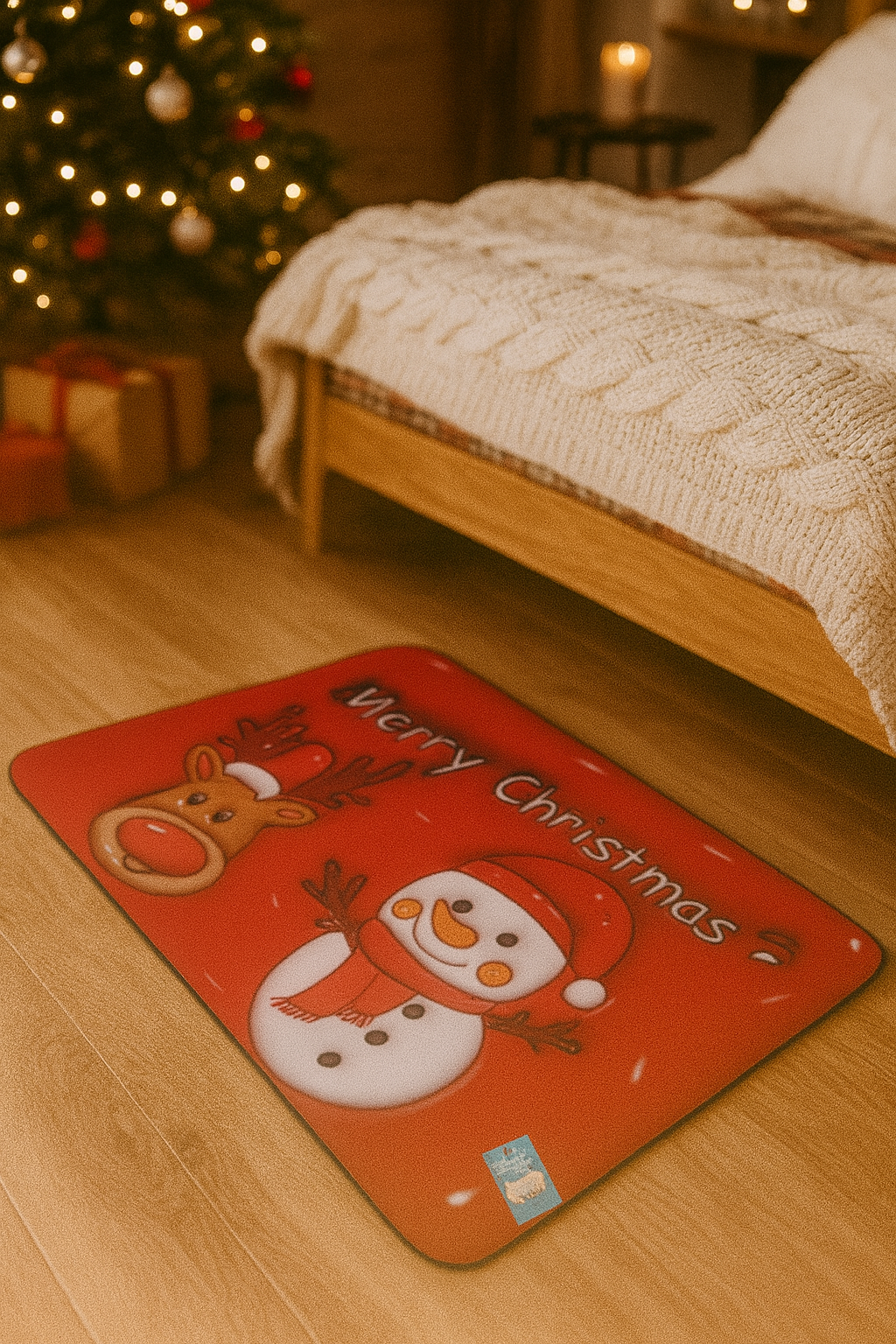 Χριστουγεννιάτικο Λαστιχένιο Πατάκι 60×40 cm – Merry Christmas με Χιονάνθρωπο, Άγιο Βασίλη & Γιορτινά Σχέδια